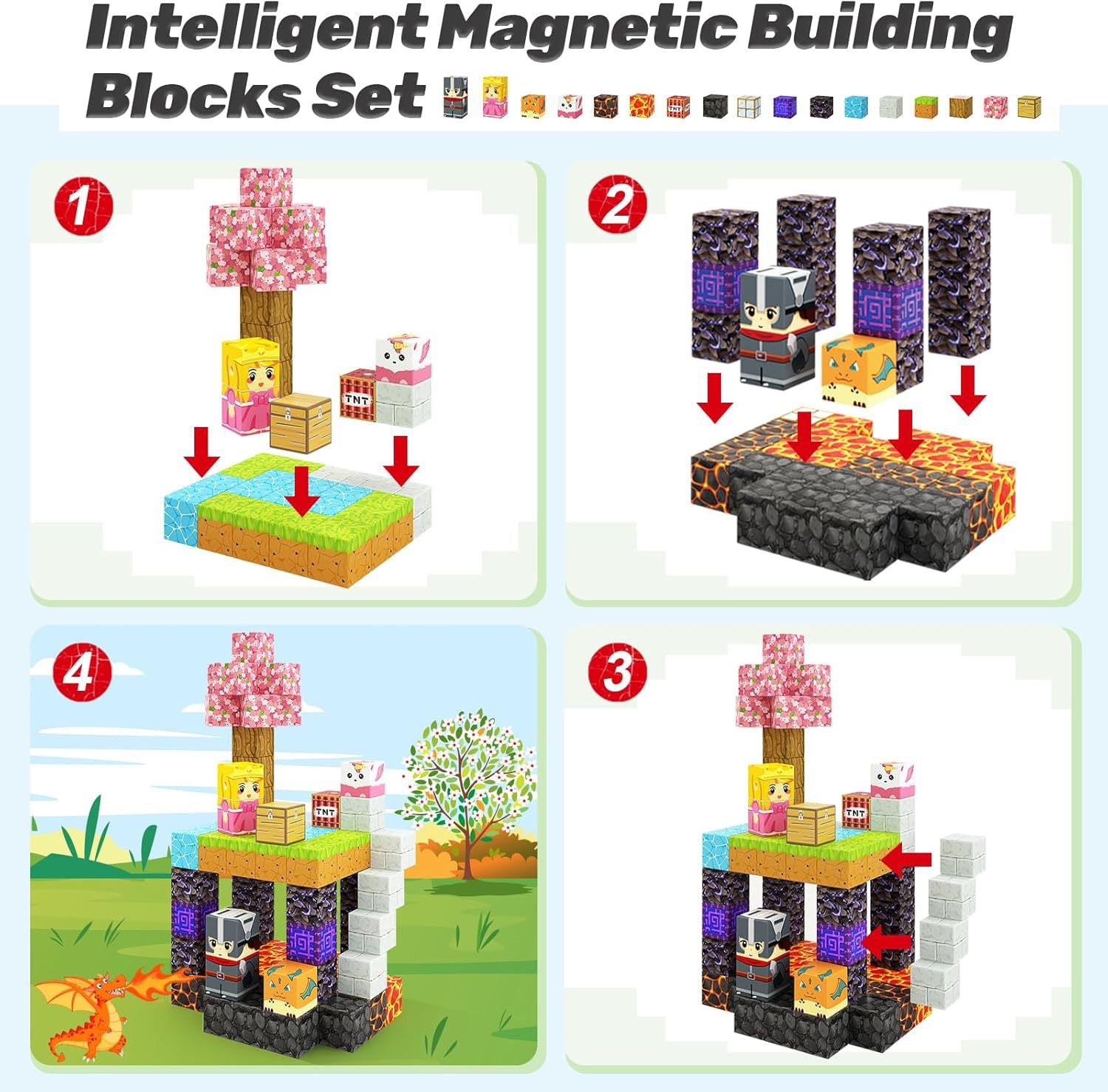 120/285 PCS Magnetic Building Blocks - Lava Knight & Sakura Princess Theme