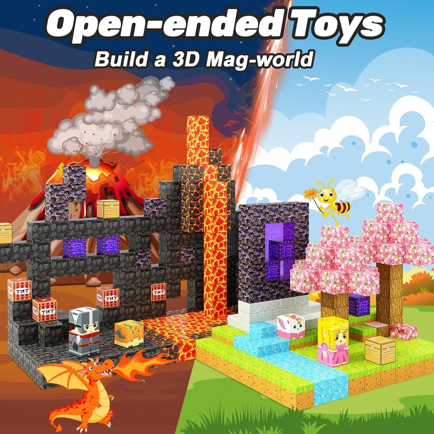 120/285 PCS Magnetic Building Blocks - Lava Knight & Sakura Princess Theme