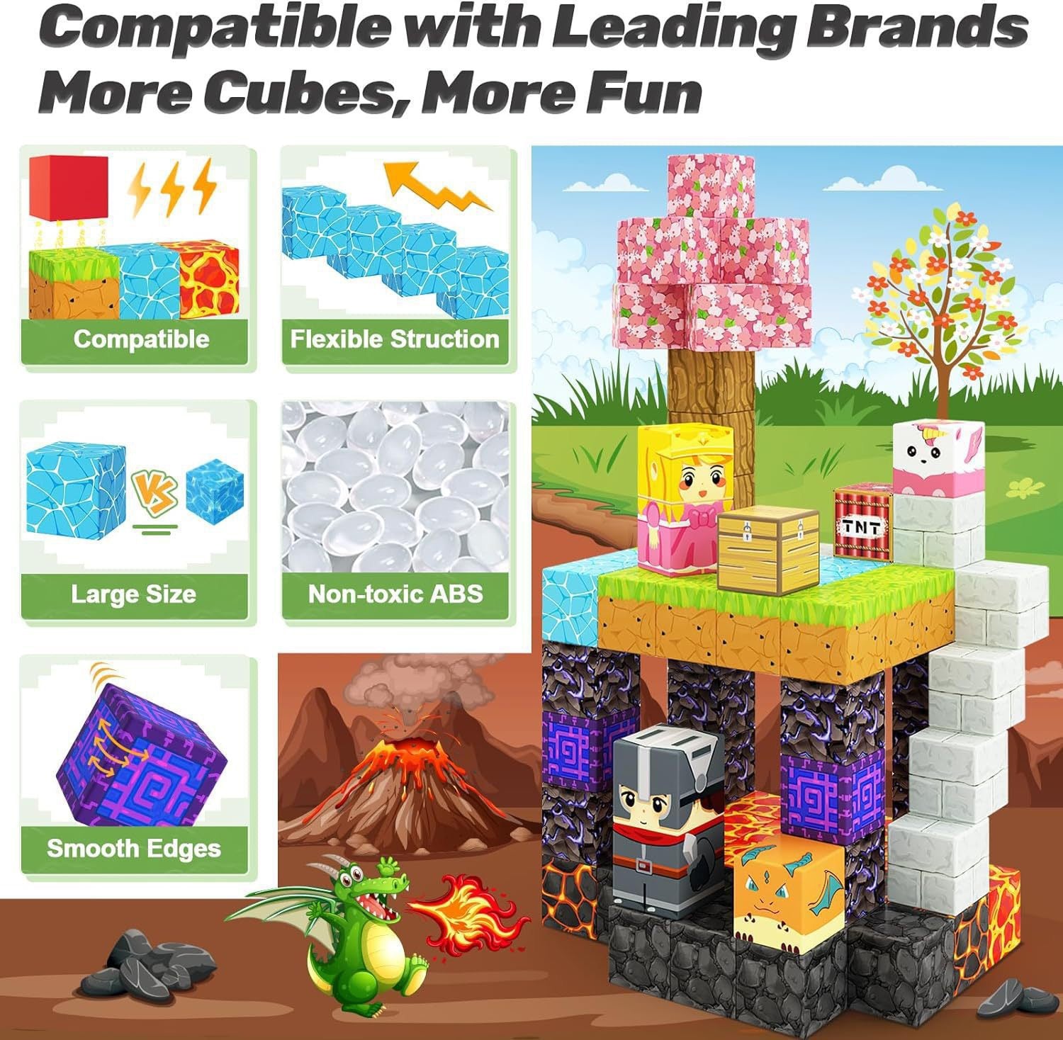 120/285 PCS Magnetic Building Blocks - Lava Knight & Sakura Princess Theme