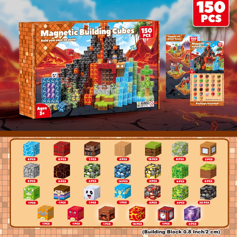 150/300 PCS Magnetic Building Blocks - Lava Volcano Theme