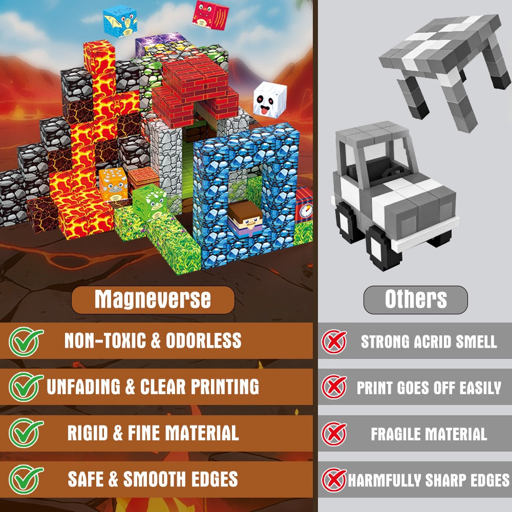 150/300 PCS Magnetic Building Blocks - Lava Volcano Theme