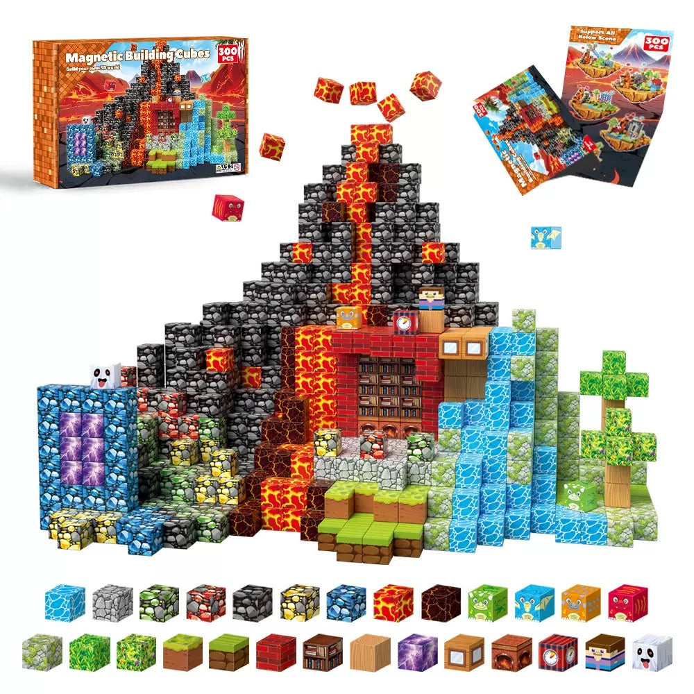 150/300 PCS Magnetic Building Blocks - Lava Volcano Theme