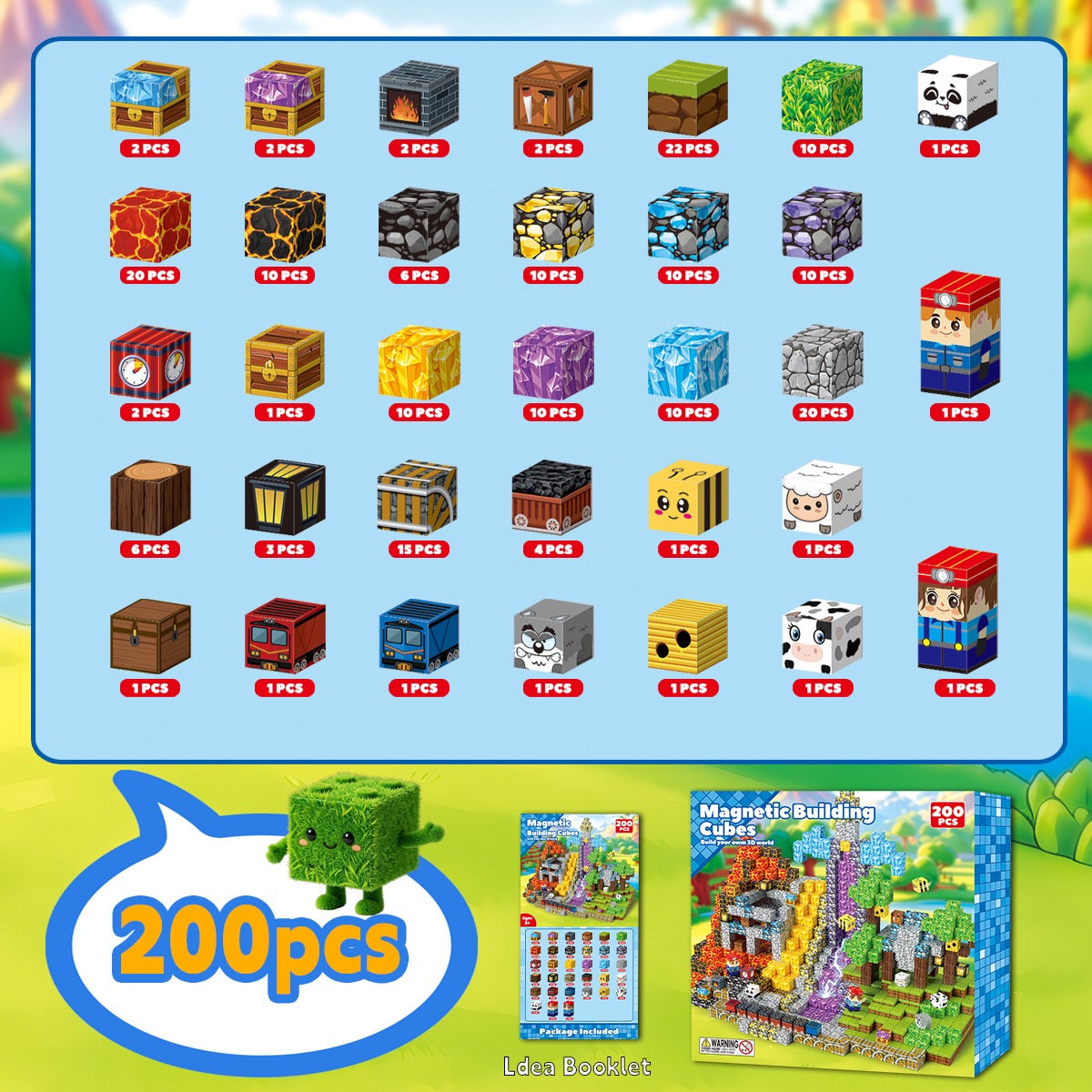200 PCS Magnetic Building Blocks - Crystal Mine Cave Theme