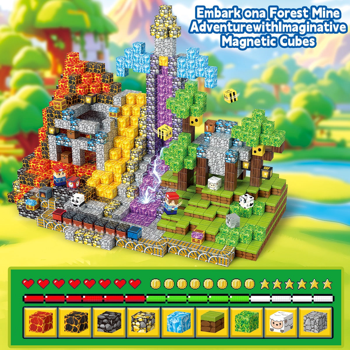 200 PCS Magnetic Building Blocks - Crystal Mine Cave Theme