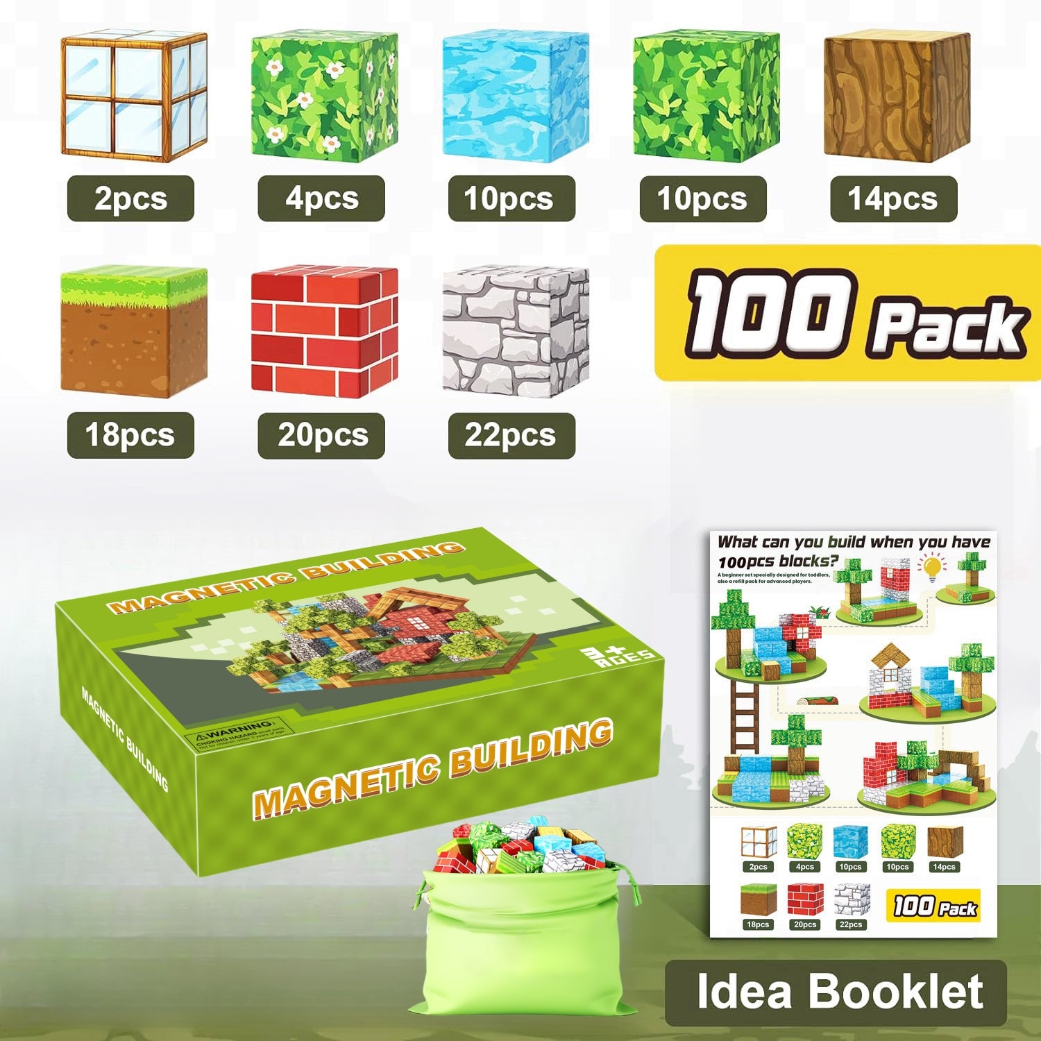 100 PCS Magnetic Building Blocks - Forest Theme