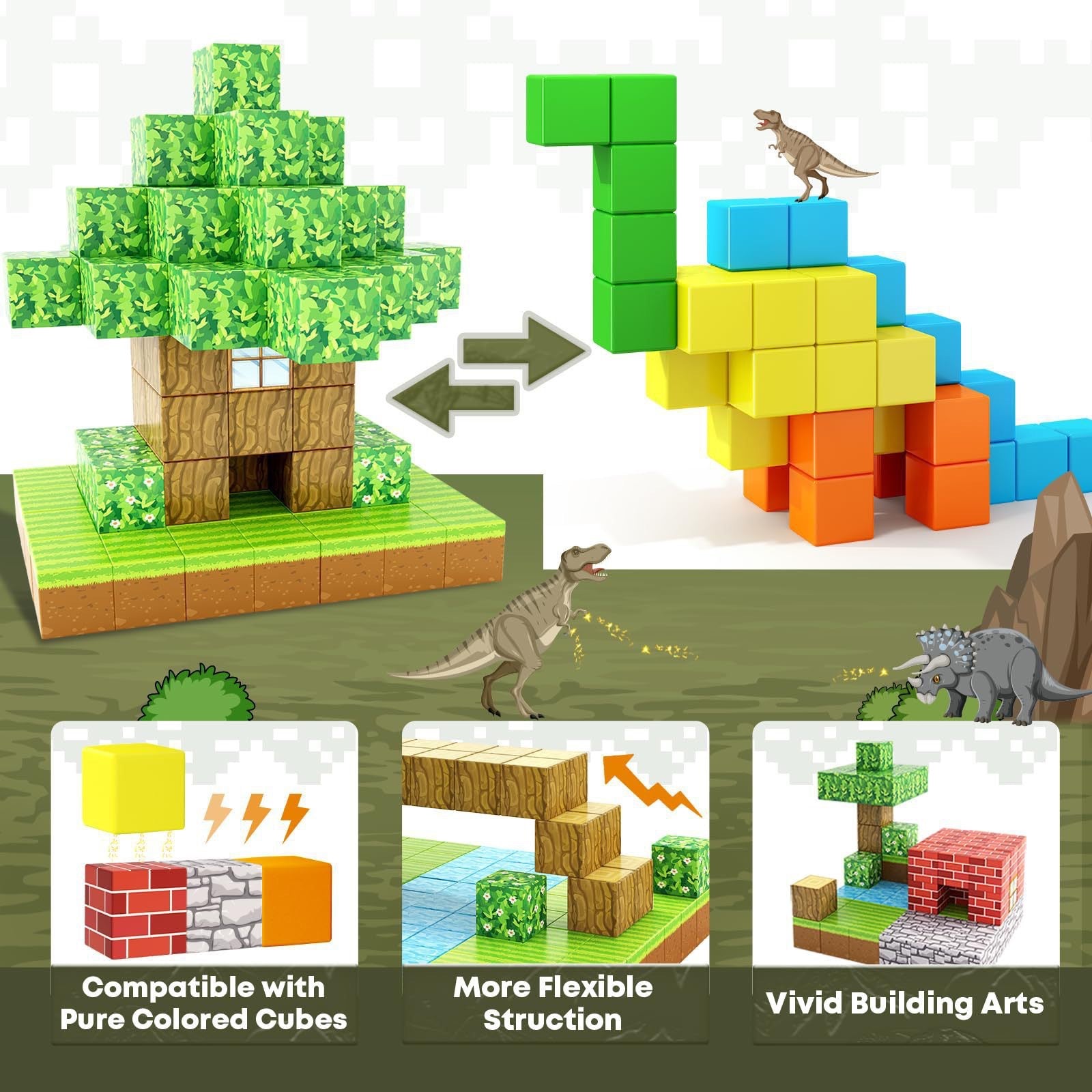 100 PCS Magnetic Building Blocks - Forest Theme