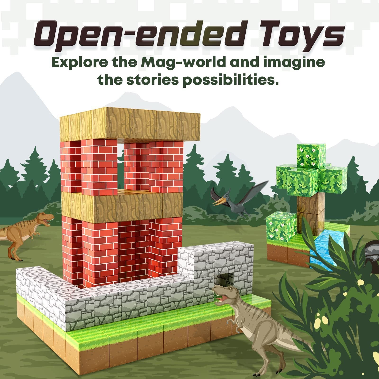 100 PCS Magnetic Building Blocks - Forest Theme