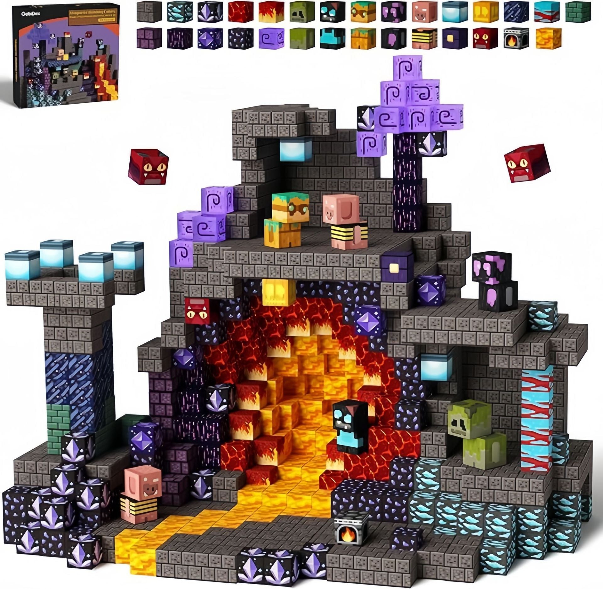 Dark Cave Magnetic Minecraft style Building Blocks Mine World Construction Set Random 100pcs