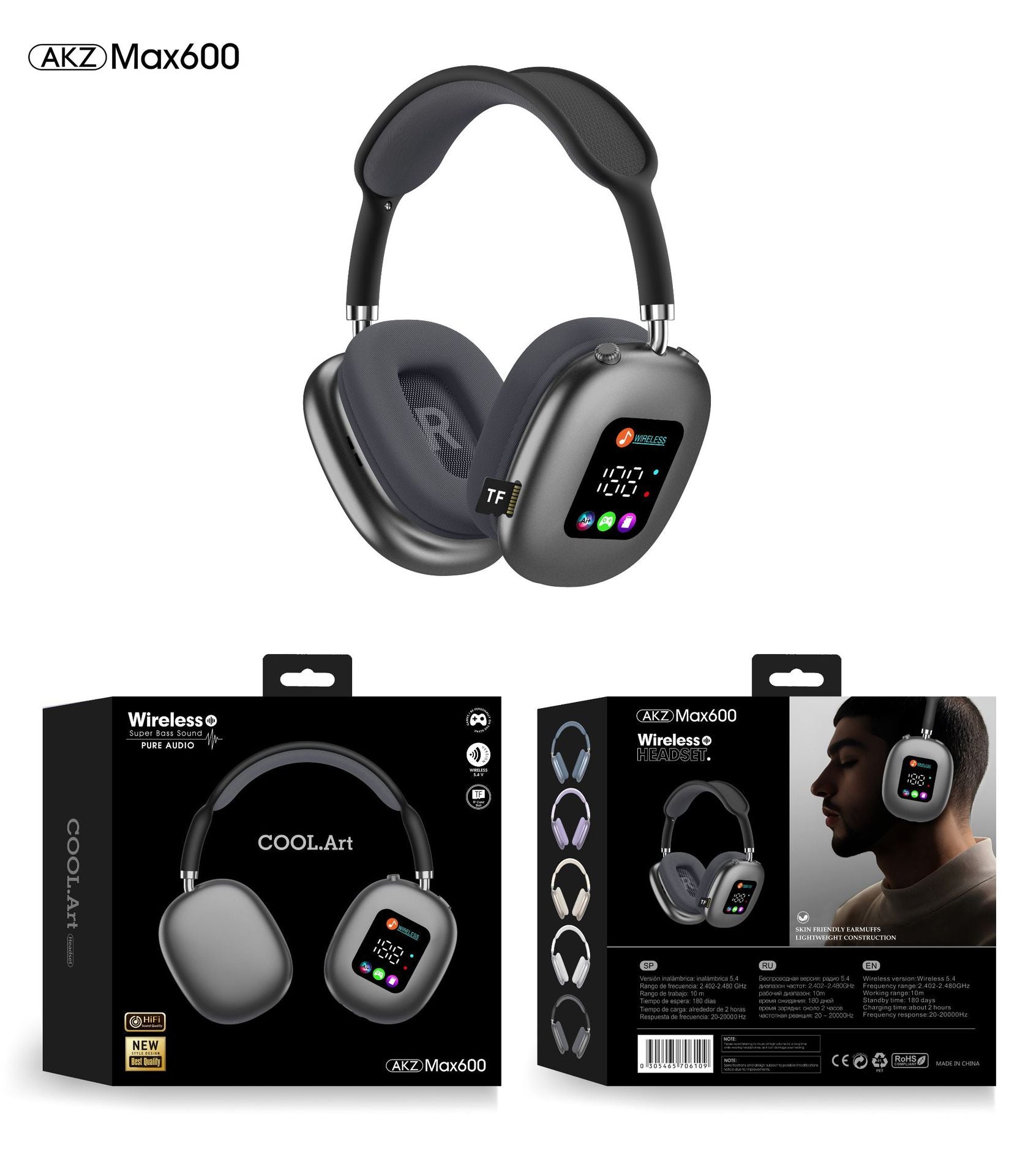 AKZ MAX600 Wireless Headset Bluetooth Headphones HiFi Bass Driver product image 4