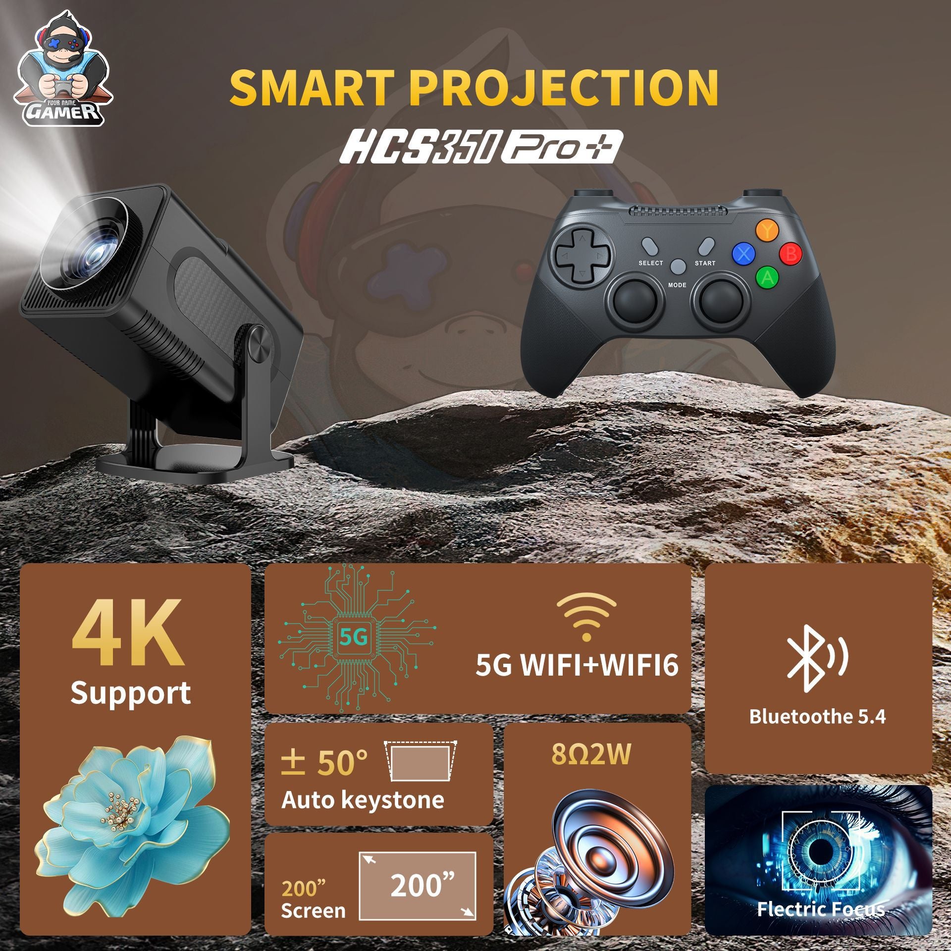hcs350pro + android game projector wifi smart wireless 20000 games console portable home hd projector