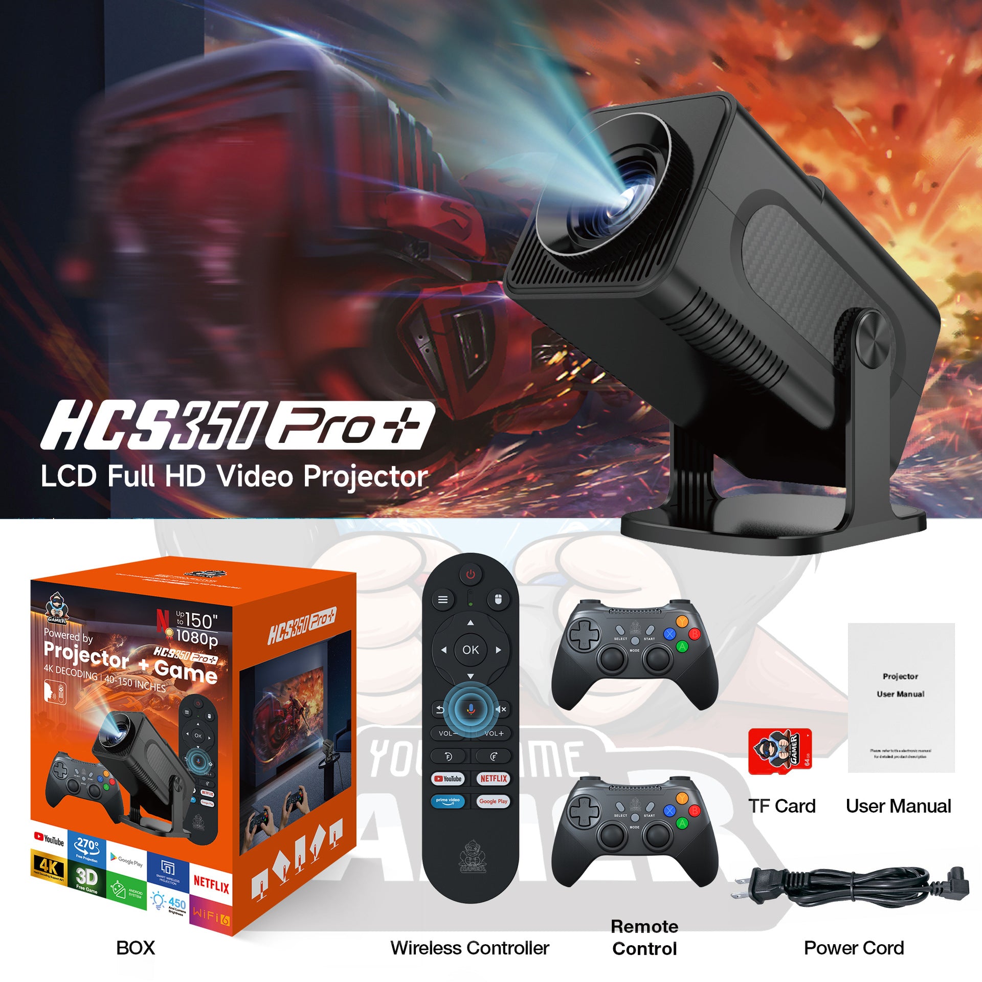 hcs350pro + android game projector wifi smart wireless 20000 games console portable home hd projector