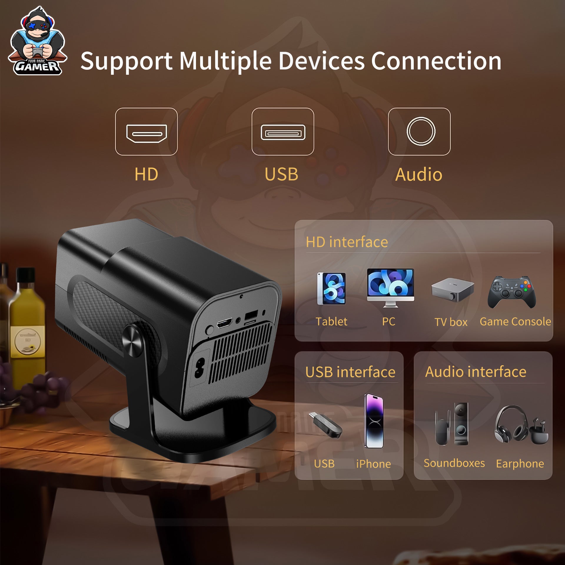 hcs350pro + android game projector wifi smart wireless 20000 games console portable home hd projector