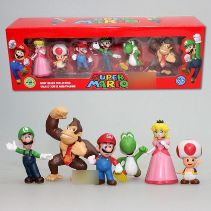 6pcs Super Mario Bros PVC Action Figure Toys Dolls Luigi Yoshi Model Kids Gifts