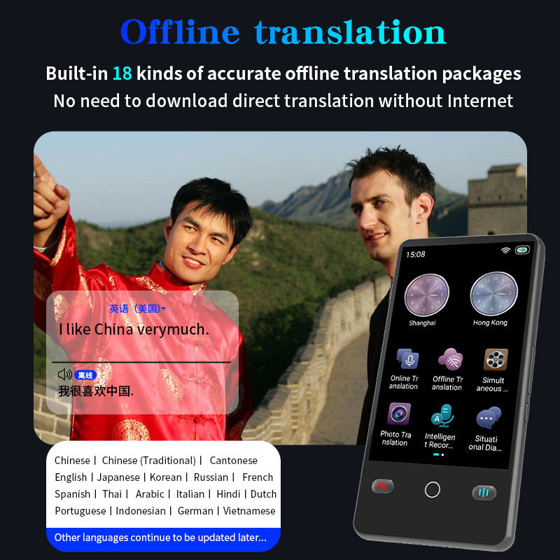 Portable Smart Translator – Offline 18-Language + Online 142-Language Real-Time Voice & Text AI Device