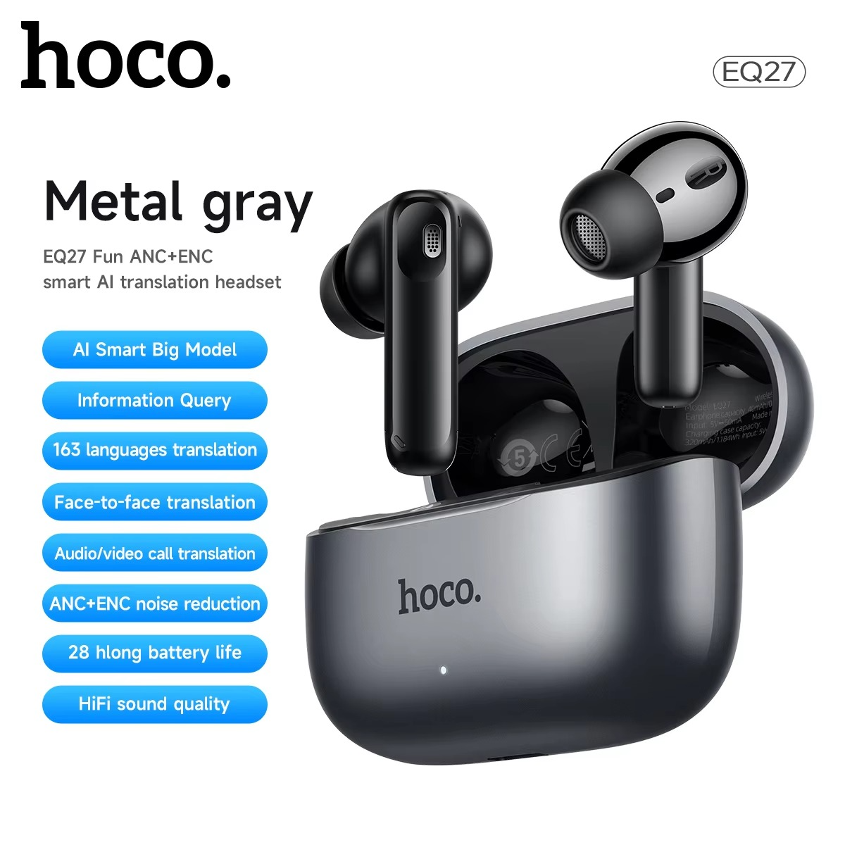 Hoco EQ27 ANC+ENC Smart AI Translation Bluetooth Earphone