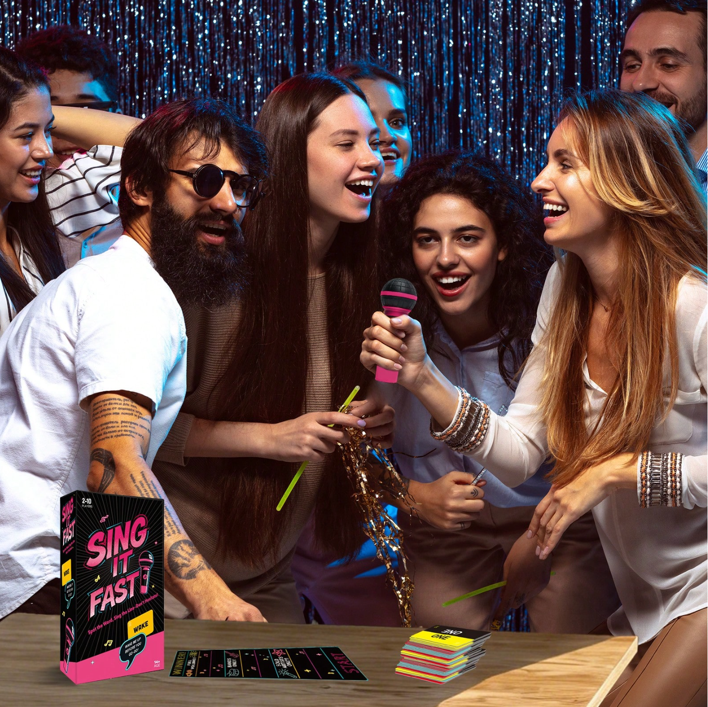 SING IT FAST Karaoke Party Game - Fast-Paced Lyric Challenge For 2-10 Players, Includes 150 Lyric Cards & Foam Microphone, Fun Music Party Game For Gatherings & Family Game Nights
