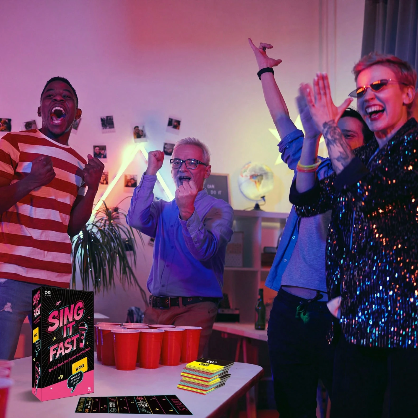 SING IT FAST Karaoke Party Game - Fast-Paced Lyric Challenge For 2-10 Players, Includes 150 Lyric Cards & Foam Microphone, Fun Music Party Game For Gatherings & Family Game Nights