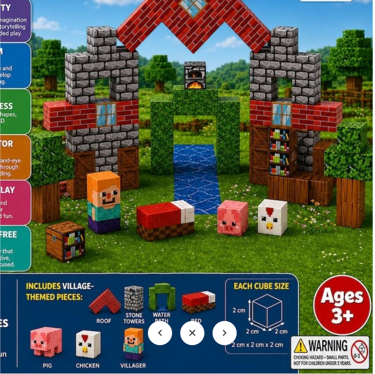 100PCS Block Craft Village Minecraft Style Magnetic Building Blocks STEM Toy Set for Kids