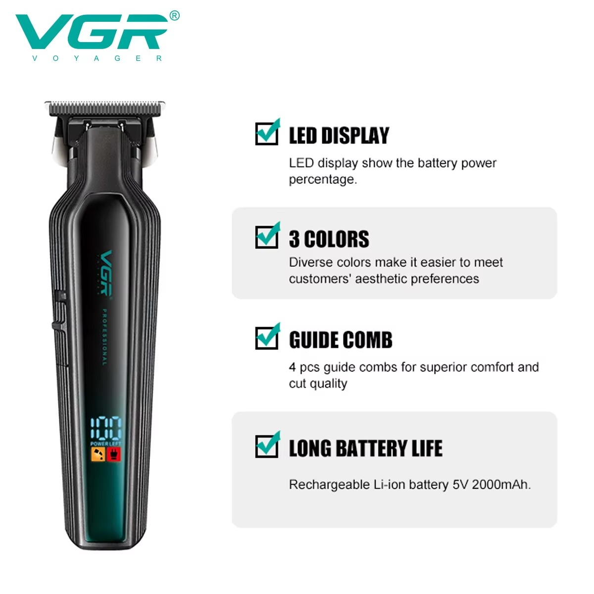 VGR Hair Trimmer Cordless Hair Cutting Machine Electric Hair Clipper Haircut Barber