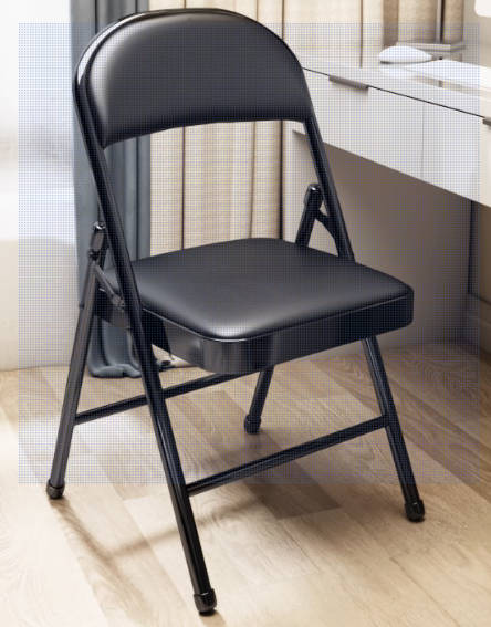 Armless Black Foldable Leather Chair with Metal Frame