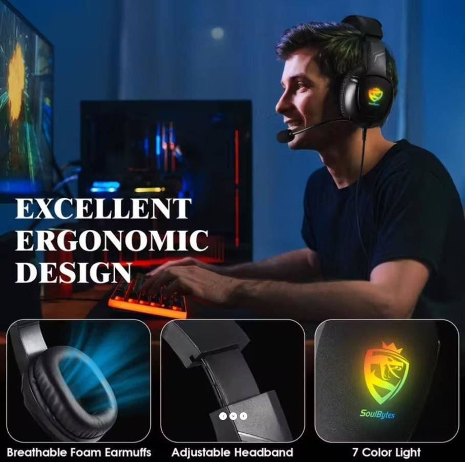 S20 Gaming Headset 50mm LED Mic for ps5 ps4 xbox PC - Headphone - Soulbytes image 3