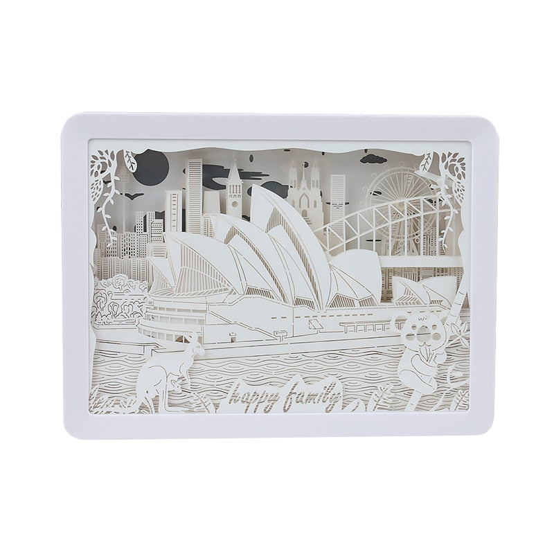 LED Night Lights Australia Design 3D Shadow Paper Sculpture Light Box Unique Paper Cut Light USB Charging Bedside