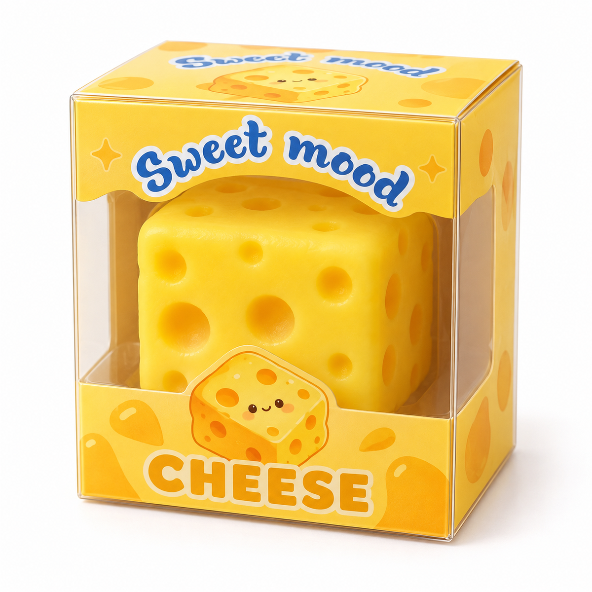 One Sweet Mood cheese squishy toy in its individual box