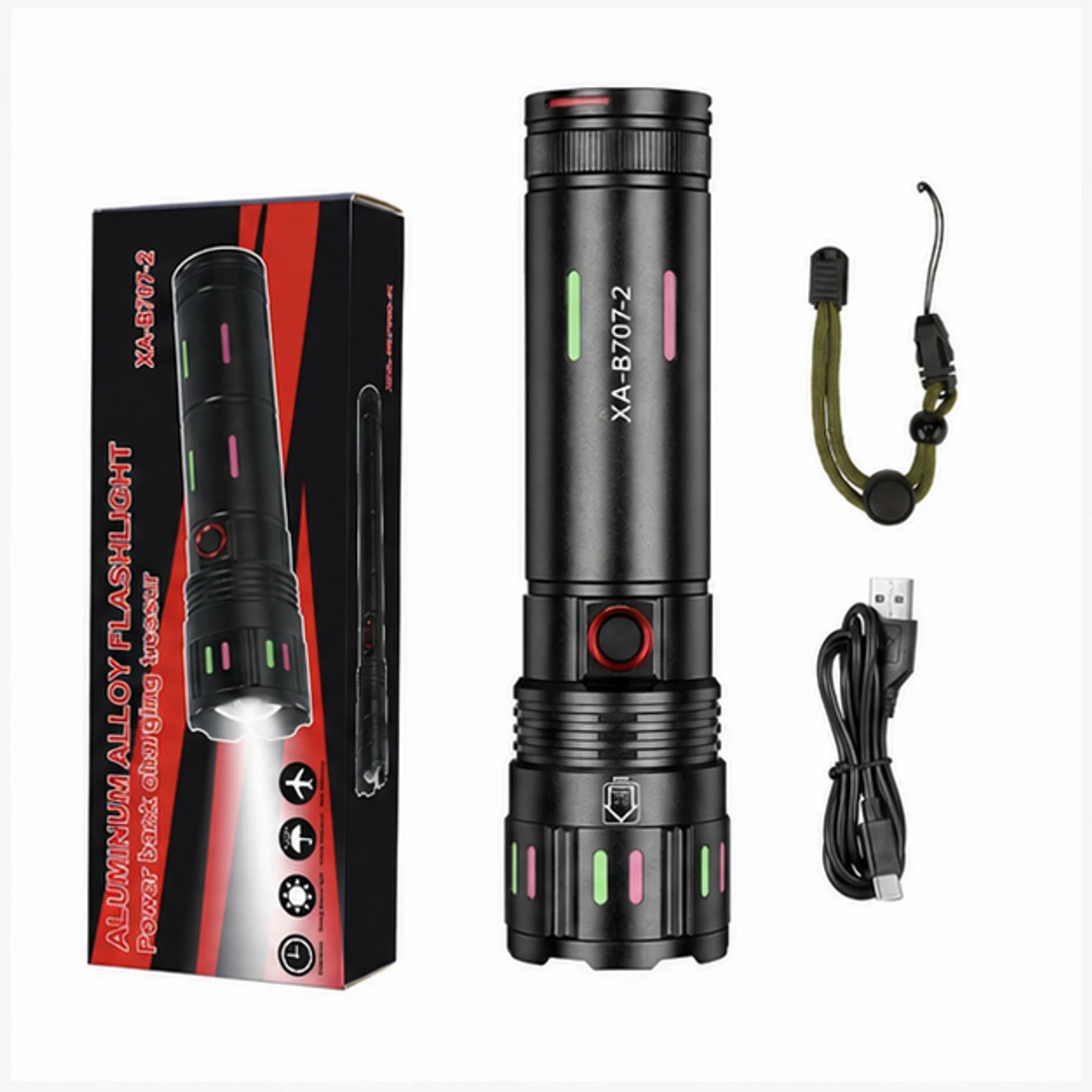 XA-B707 Rechargeable Aluminium Alloy Flashlight & Power Bank - 2 Sizes image 2
