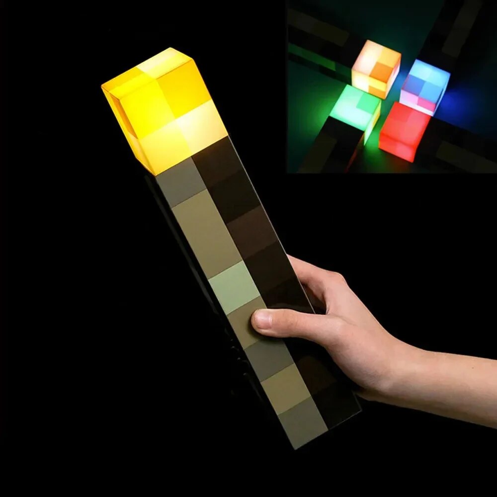 Minecraft Brownstone Torch Lamp Figure 4 Colors Bedroom Decorative Light LED Night Light USB Charging with Buckle Kids Toy Gift