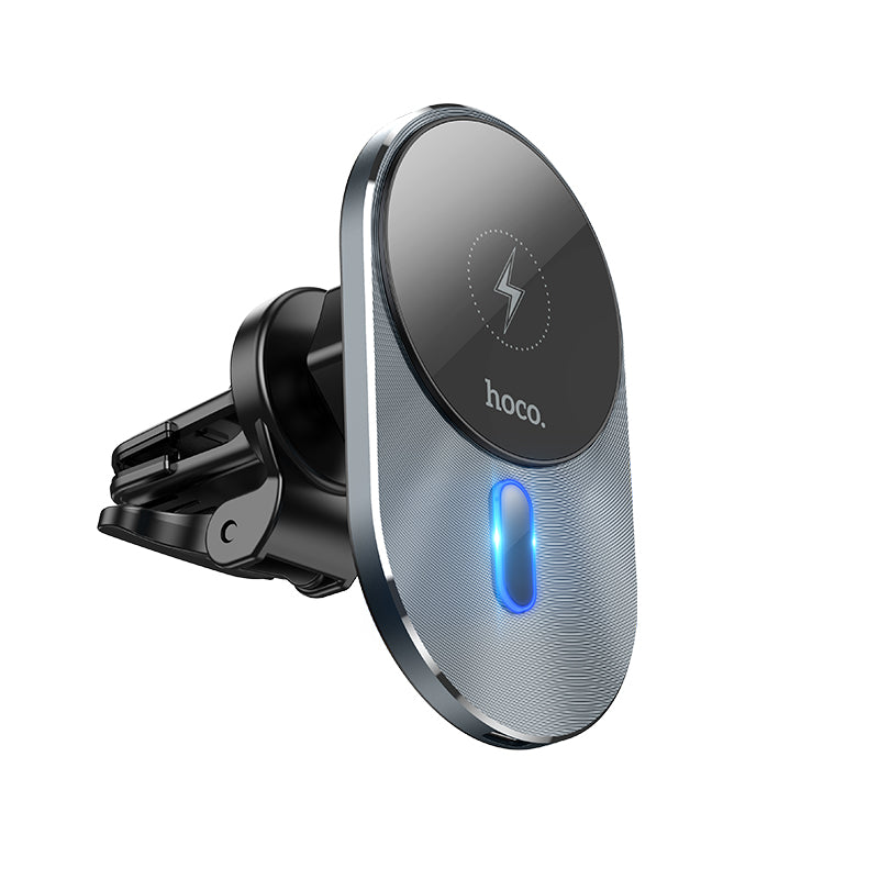 Hoco CA91 Magic grey magnetic wireless car charger mount, angled front view