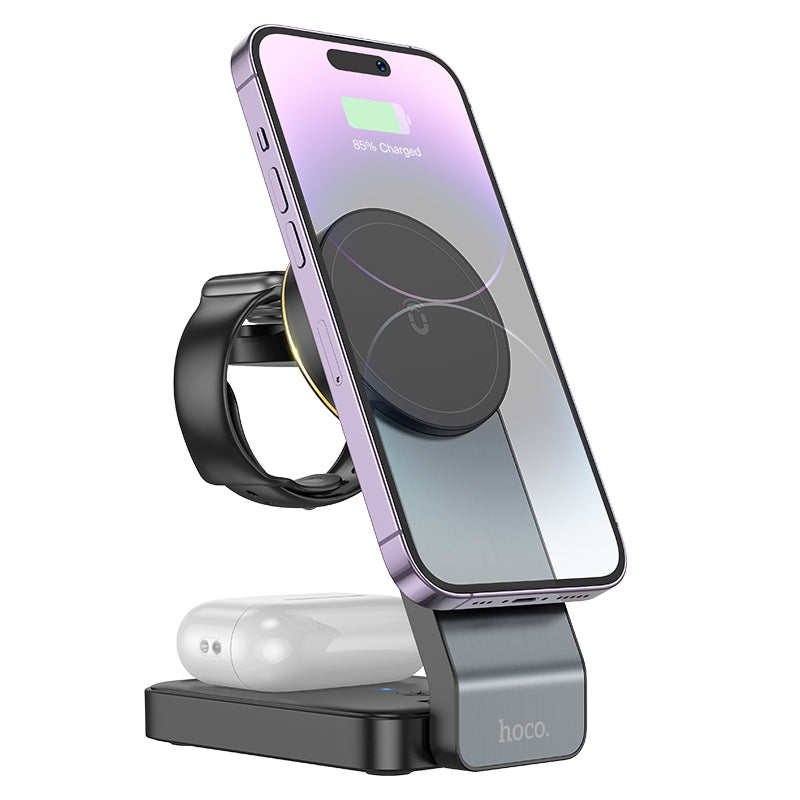Hoco CQ3 15W Foldable 3-in-1 Magnetic Wireless Charger - White
