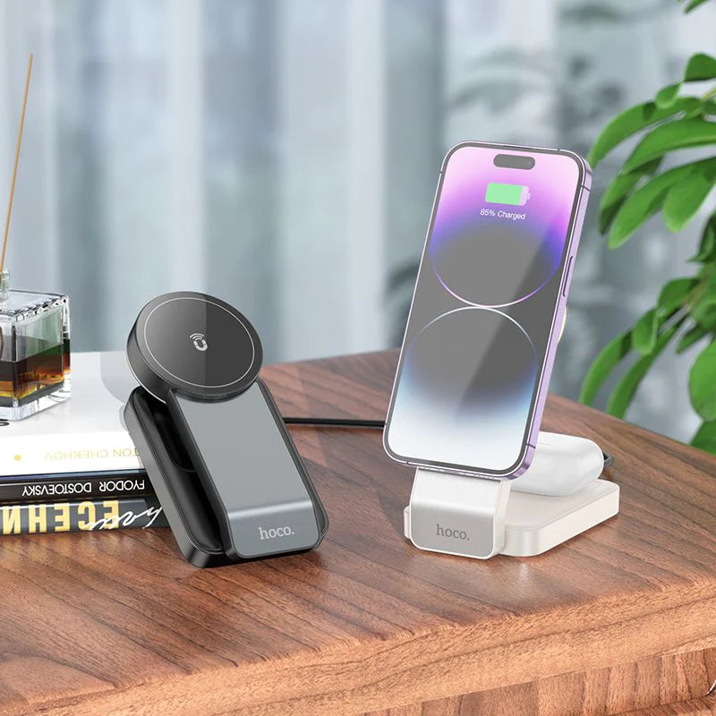 Hoco 3 in 1 15W Magsafe Magnetic Dock Wireless Charger Folding Stand CQ3