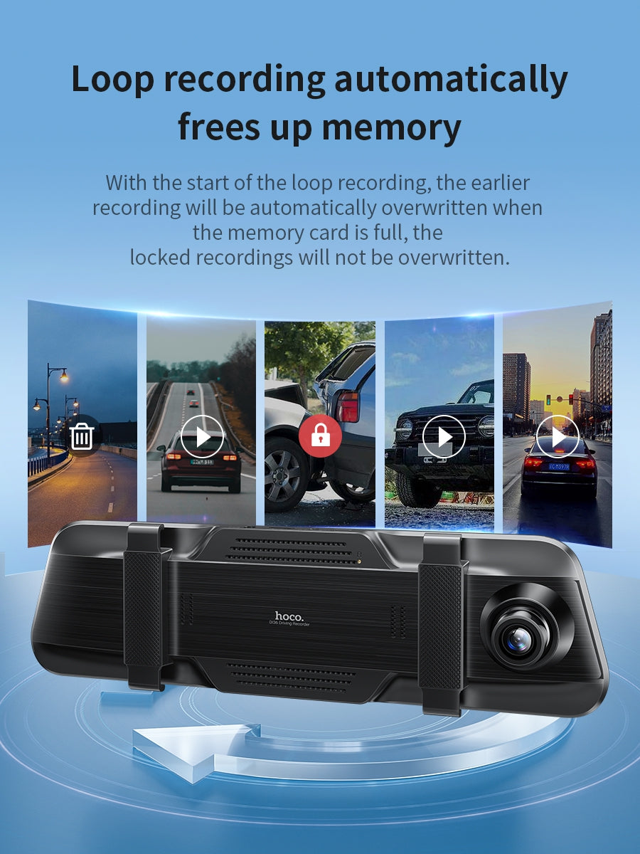 Hoco DI36 Mirror Dash Camera with Front & Rear Recording - Black