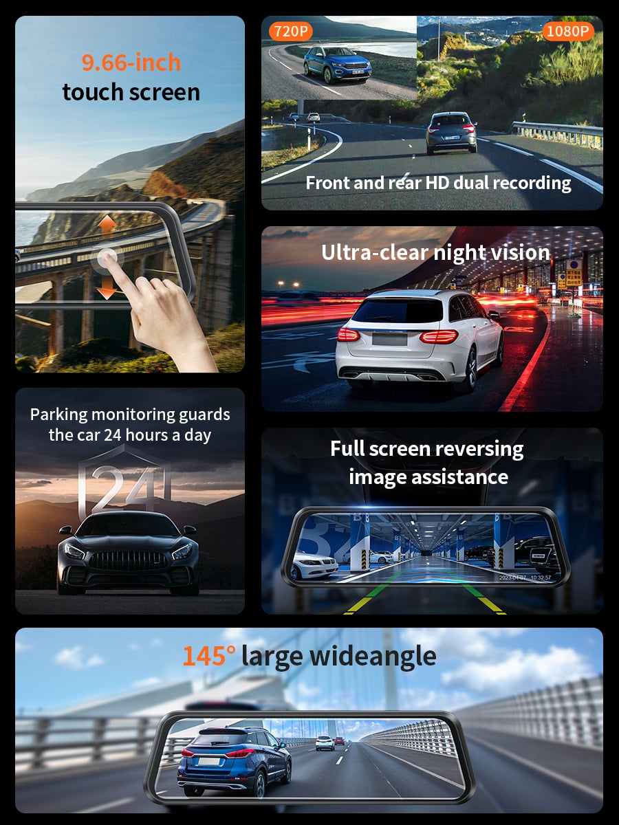 Hoco DI36 Mirror Dash Camera with Front & Rear Recording - Black