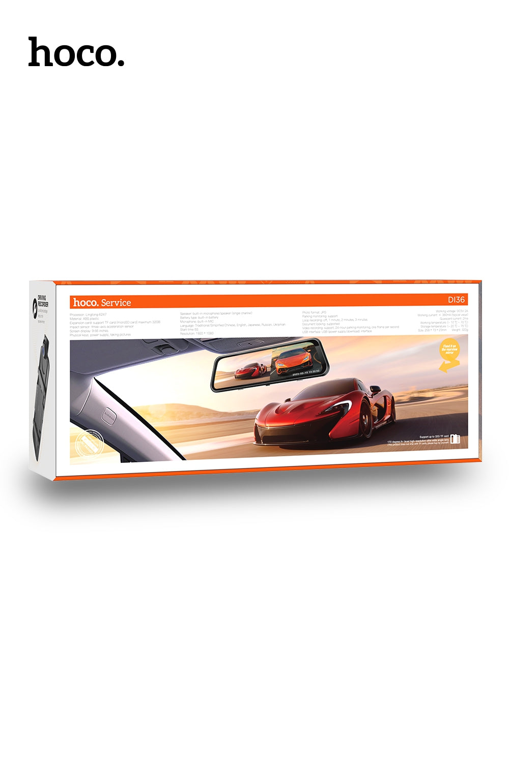 Hoco DI36 Mirror Dash Camera with Front & Rear Recording - Black
