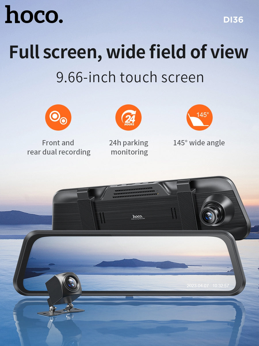 Hoco DI36 Mirror Dash Camera with Front & Rear Recording - Black