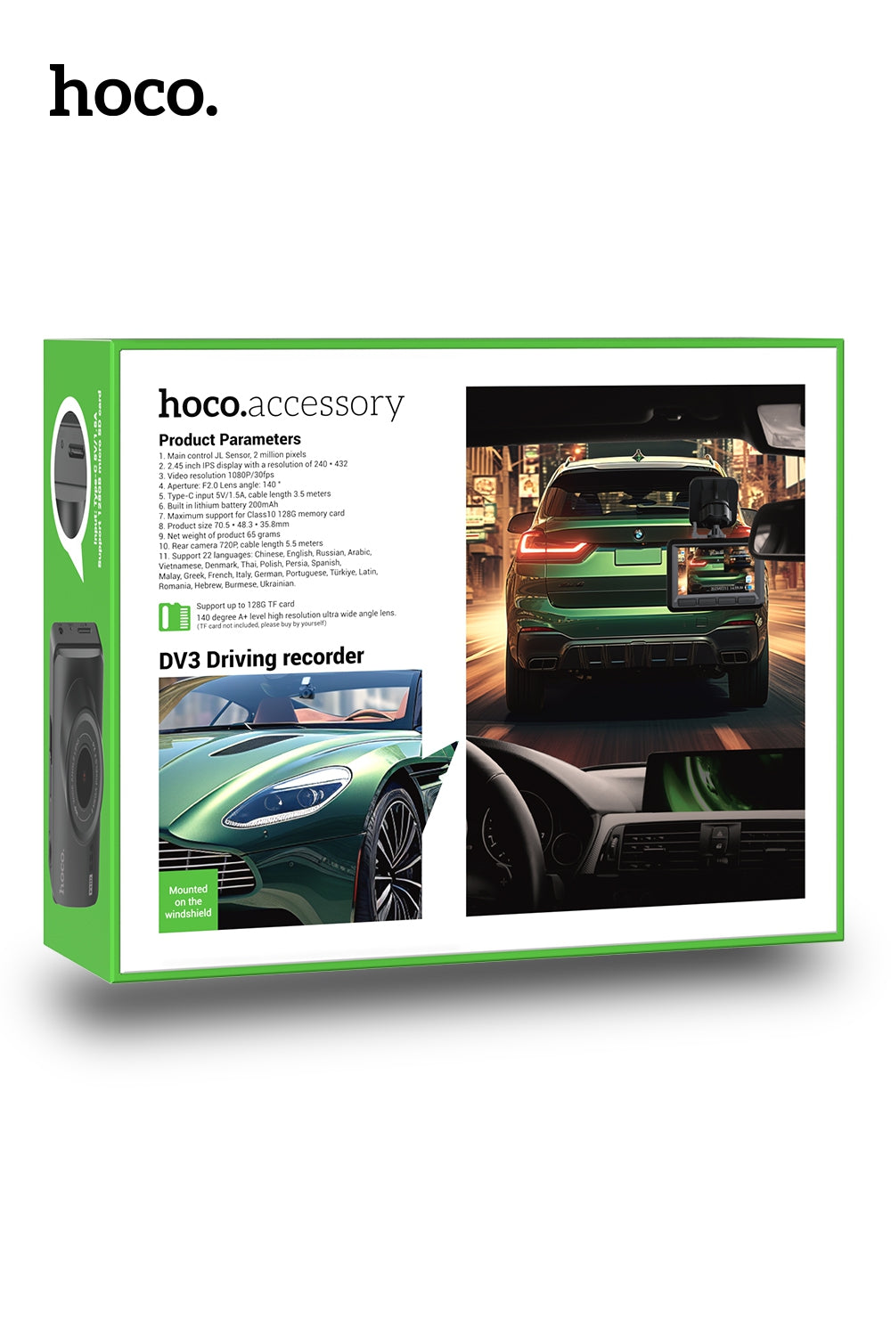 Hoco DV3 Dual-Channel 1080p Dash Camera with Rear Camera - Black