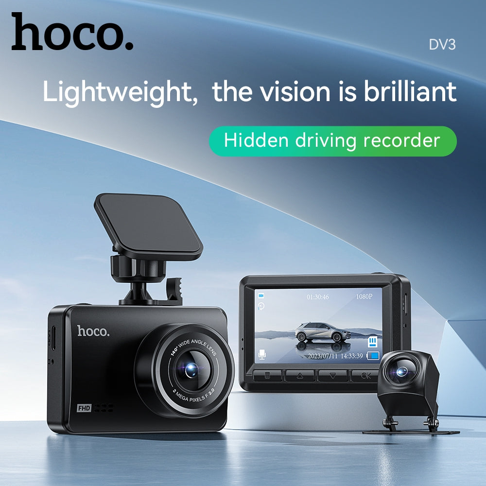 Hoco DV3 Dual-Channel 1080p Dash Camera with Rear Camera - Black