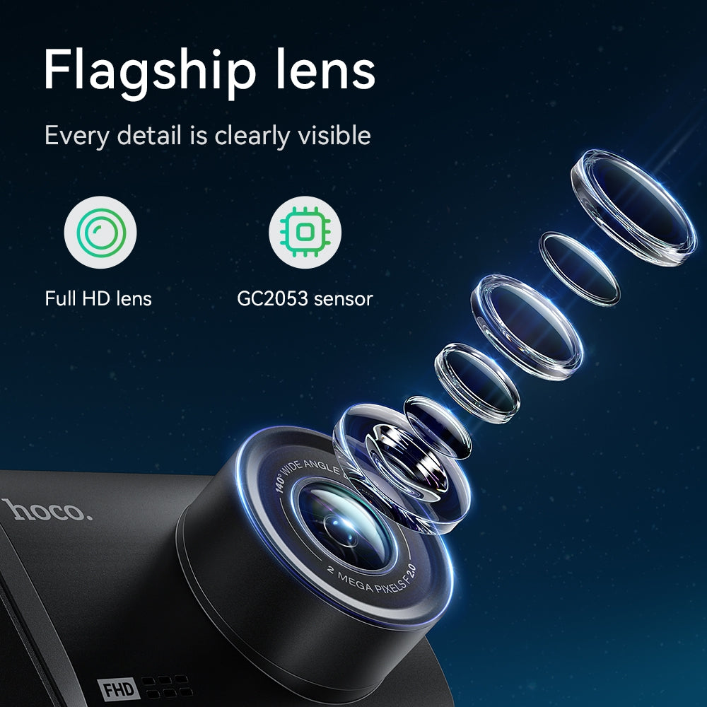 Hoco DV3 Dual-Channel 1080p Dash Camera with Rear Camera - Black