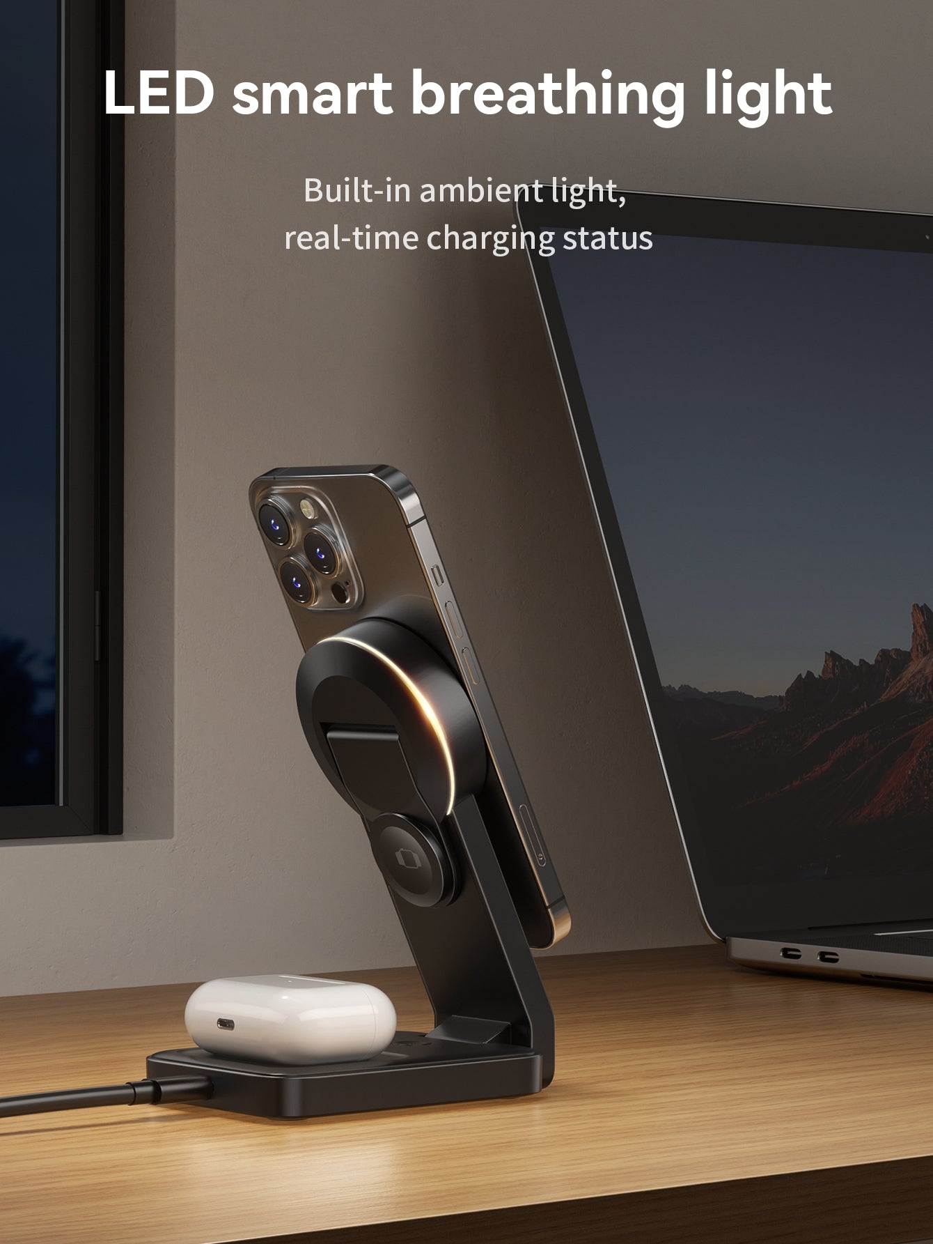 Hoco CQ3 15W Foldable 3-in-1 Magnetic Wireless Charger - White