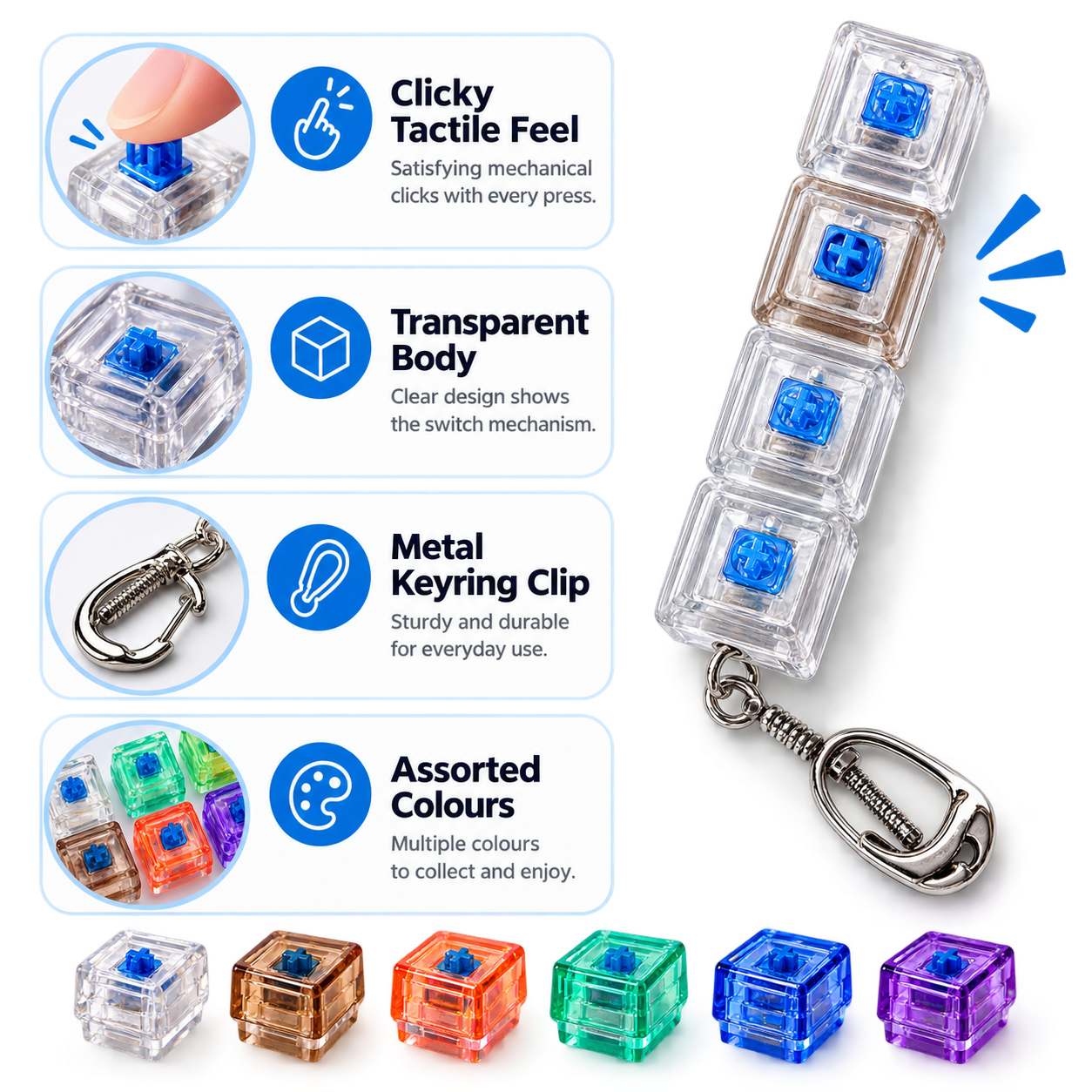 Mechanical Keyboard Switch Fidget Keychain - Assorted Colours