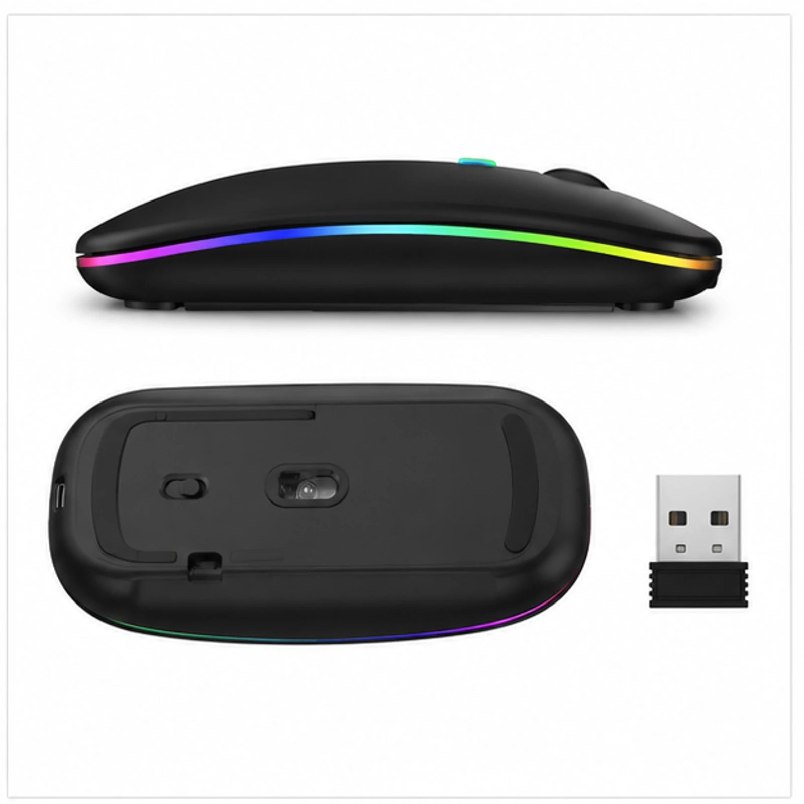 Rechargeable Dual-Mode Bluetooth & 2.4GHz RGB Wireless Mouse - Black image 2
