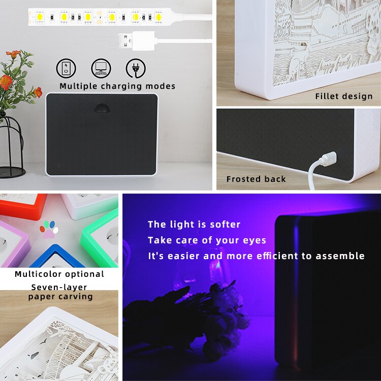 LED Night Lights Australia Design 3D Shadow Paper Sculpture Light Box Unique Paper Cut Light USB Charging Bedside