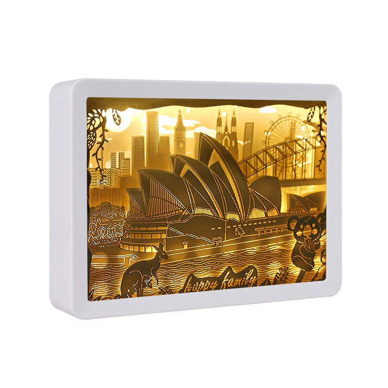 LED Night Lights Australia Design 3D Shadow Paper Sculpture Light Box Unique Paper Cut Light USB Charging Bedside