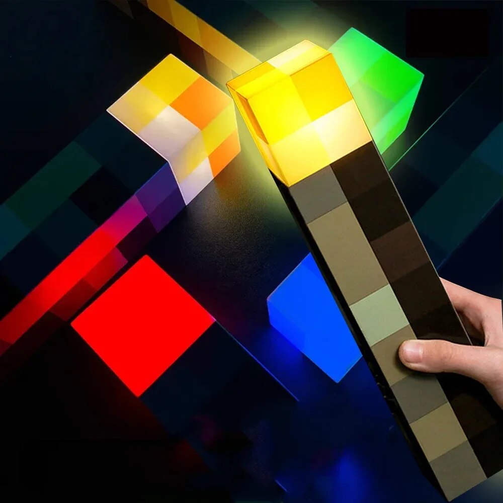 Minecraft Brownstone Torch Lamp Figure 4 Colors Bedroom Decorative Light LED Night Light USB Charging with Buckle Kids Toy Gift