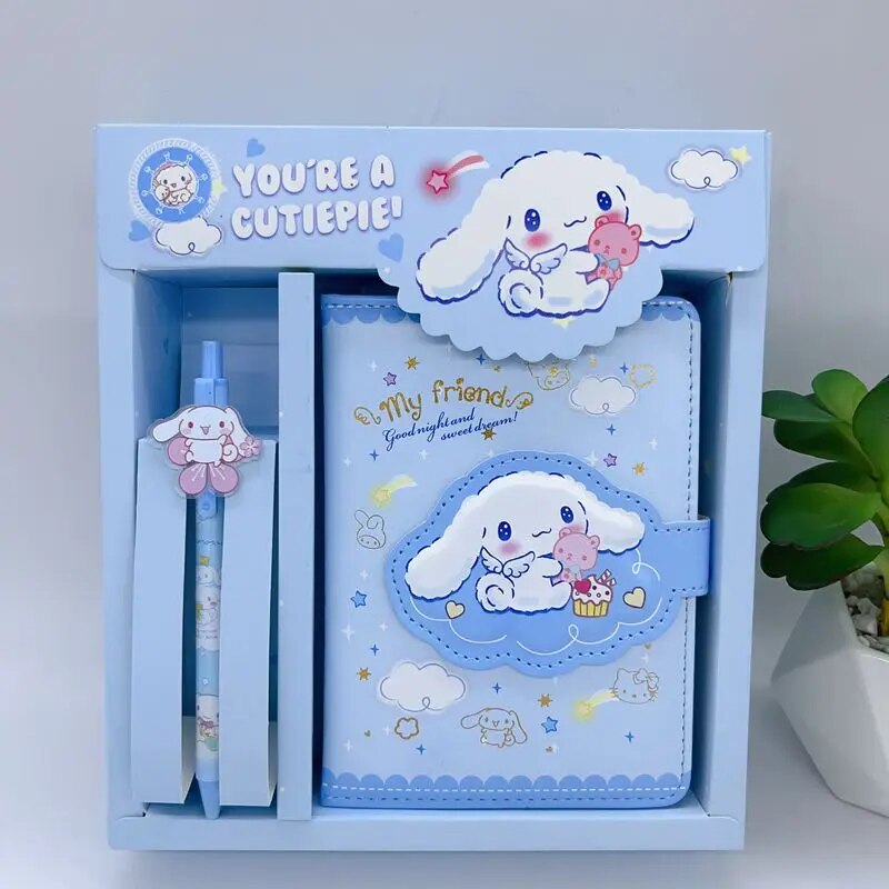 Cute Sanrio Notebook Anime HelloKitty Cinnamoroll Kuromi Students Hand Account Diary Children Magnetic Buckle Notepad Gift Box