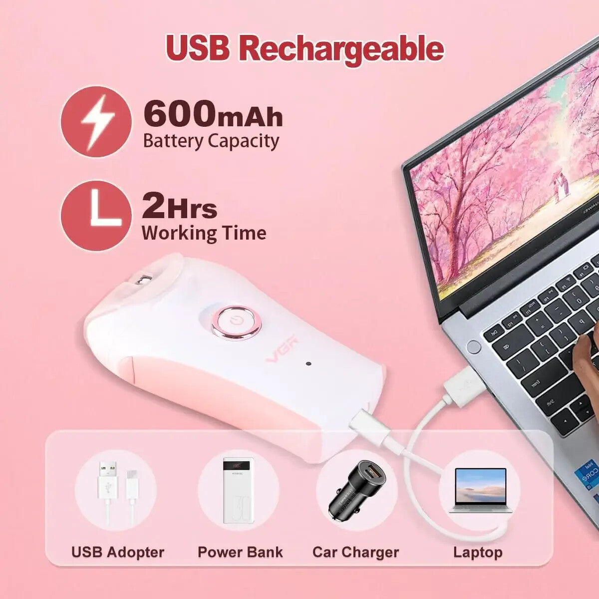 Electric Epilator for Legs, Body, Armpits, with 2 Speeds and Adjustment