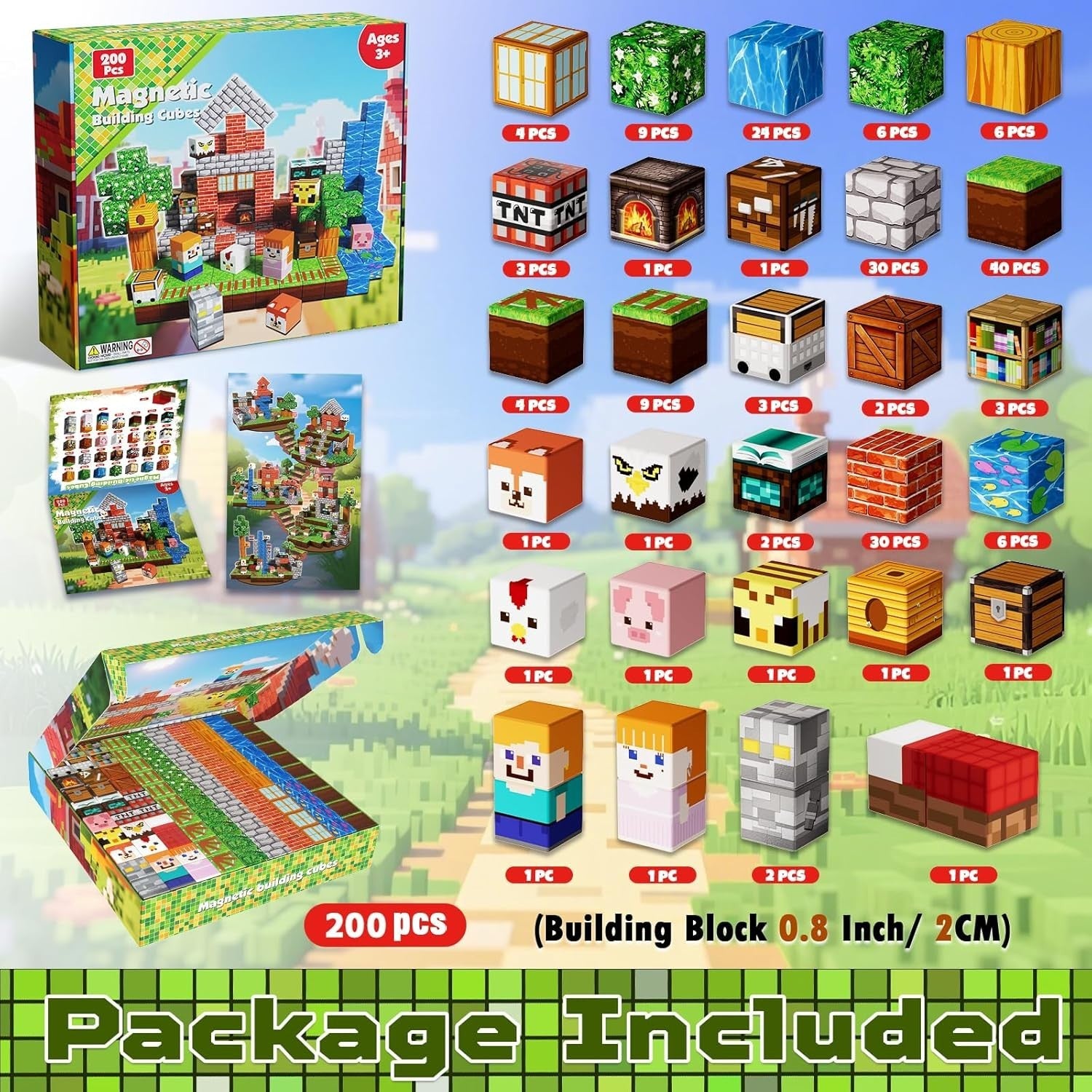 200 PCS Magnetic Blocks - Forest Magnetic Building Blocks, Stacking Magnets f