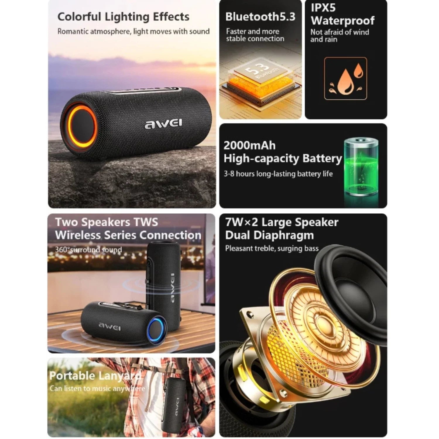 Awei KA8 Bluetooth Dual Speaker Stereo Speaker product image 5