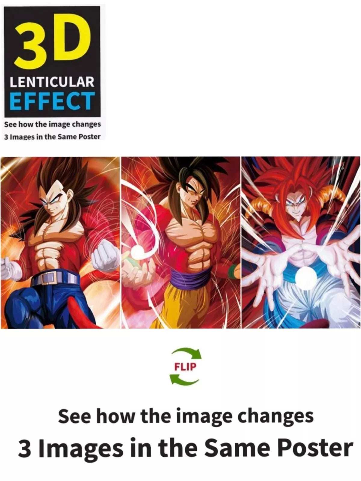 Goku,Vegeta,Vegito-3D Lenticular Effect-Anime Dragon Ball Z Poster,3 Images In 1
